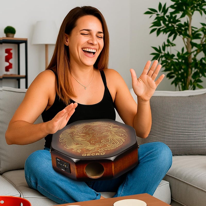 GECKO Octagonal Cajon Drum, Portable Hand Percussion Instrument with Detachable Strap & Carry Bag, Birchwood Body & Rich Sound (Built-in Pickup) - Image 5